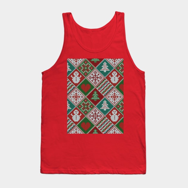 Red Green White Faux Knit Christmas Pattern Tank Top by CatyArte